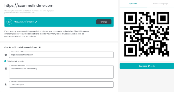 Generate QR for short url - ScanMeFindMe